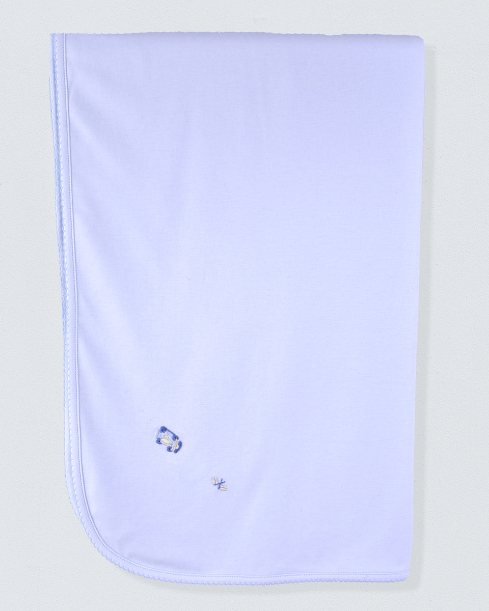 Pima Blue Embroidered Car Receiving Blanket