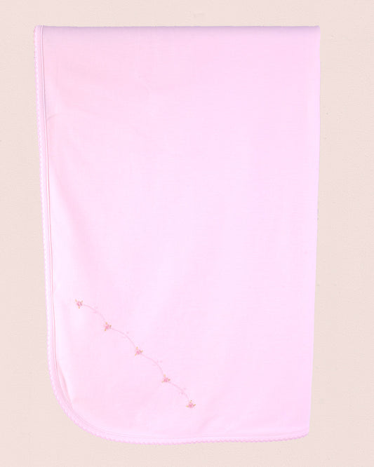 Pima Pink Embroidered Rosebud Receiving Blanket - Blanket