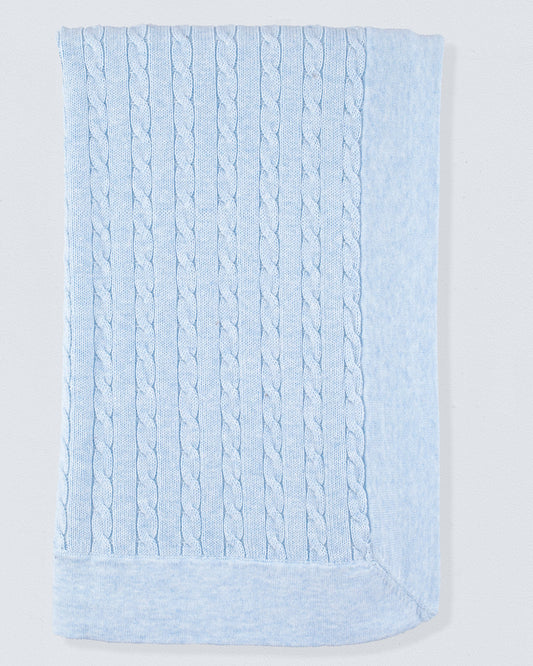 Oscar Light Blue Cotton Cable Knit Blanket - Blanket