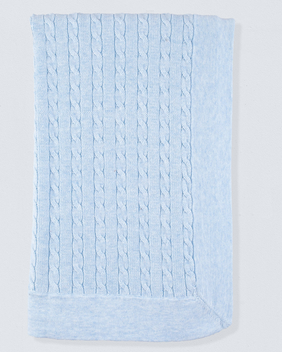 Oscar Light Blue Cotton Cable Knit Blanket