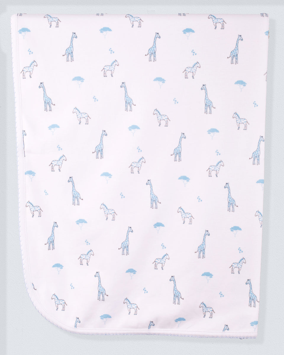Pima Blue Giraffe Receiving Blanket
