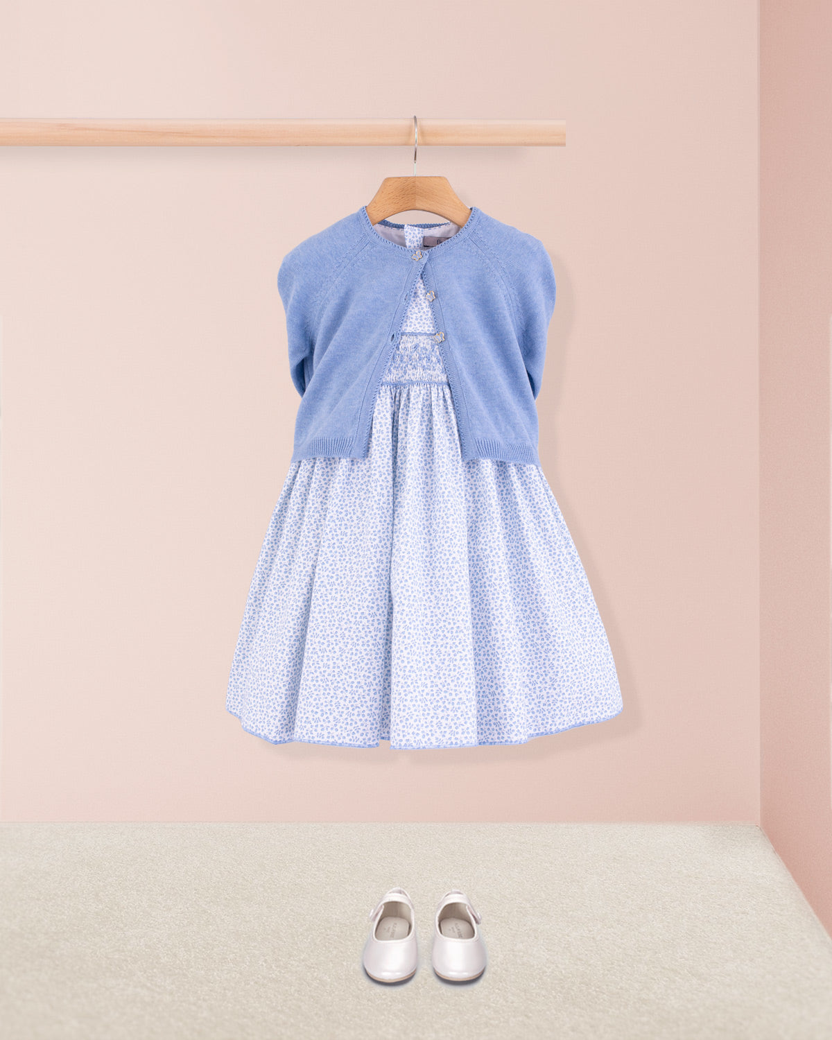 Bonnie French Blue Mini Floral Smock - Smocked Dress