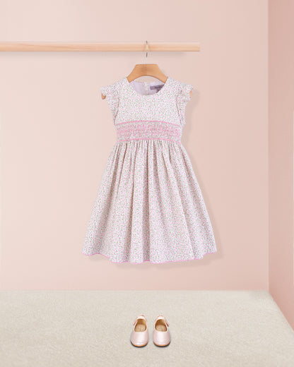 Bonnie French Pink Mini Floral Smock - Smocked Dress