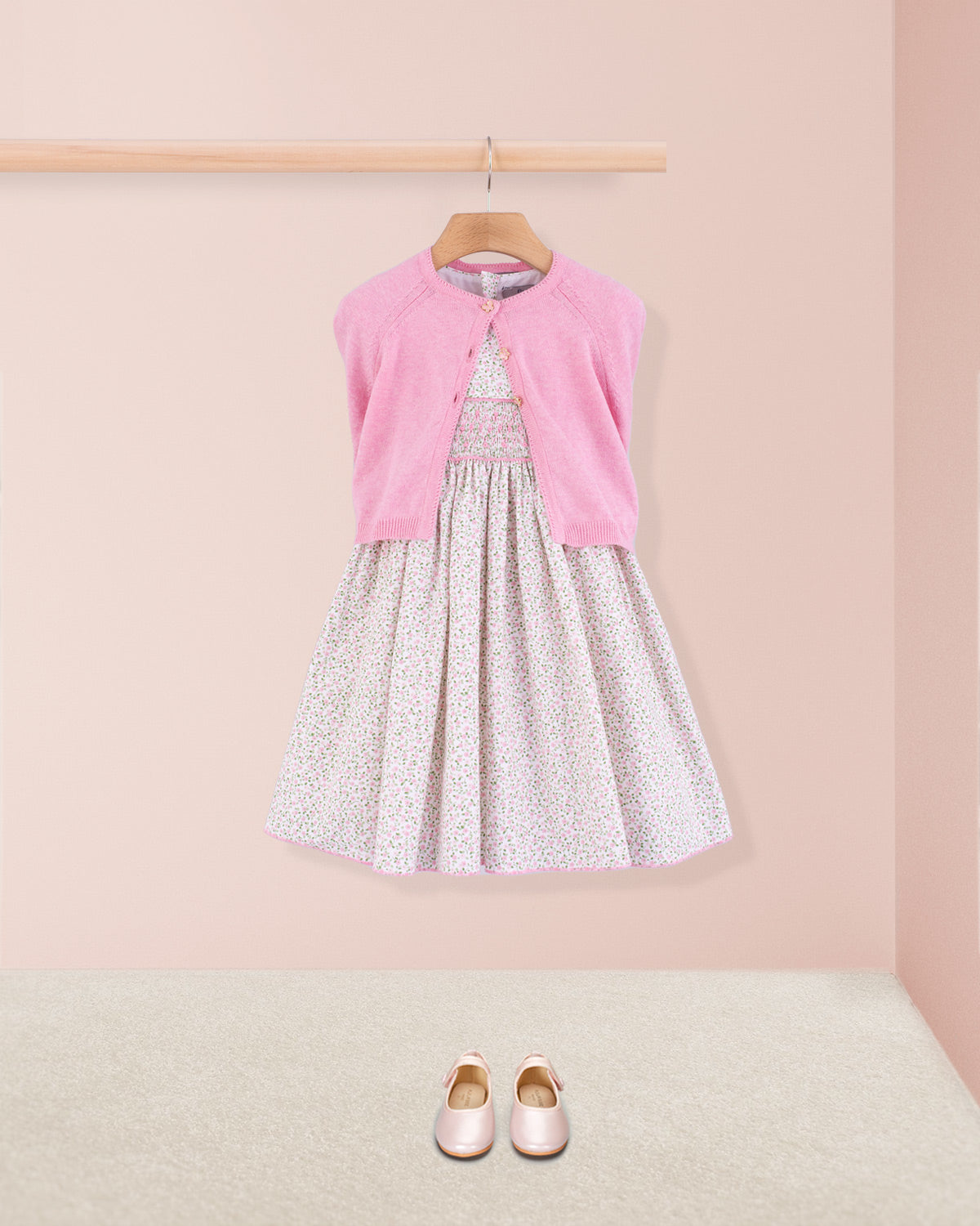 Bonnie French Pink Mini Floral Smock - Smocked Dress