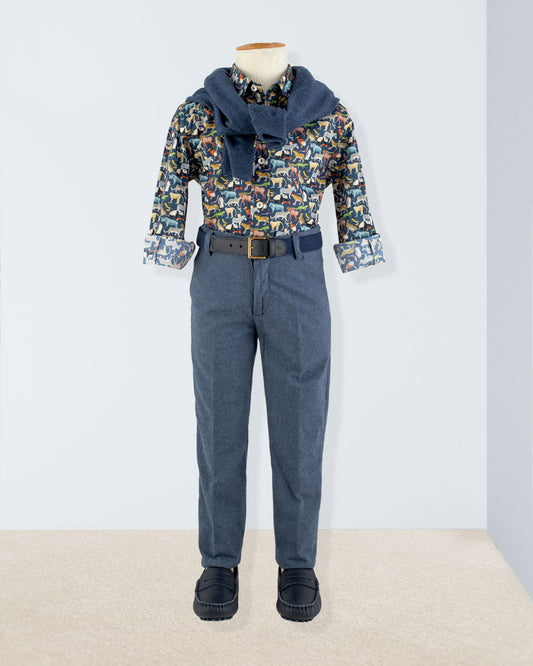 Oliver Italian Blue Mélange Flannel Pant - Pant