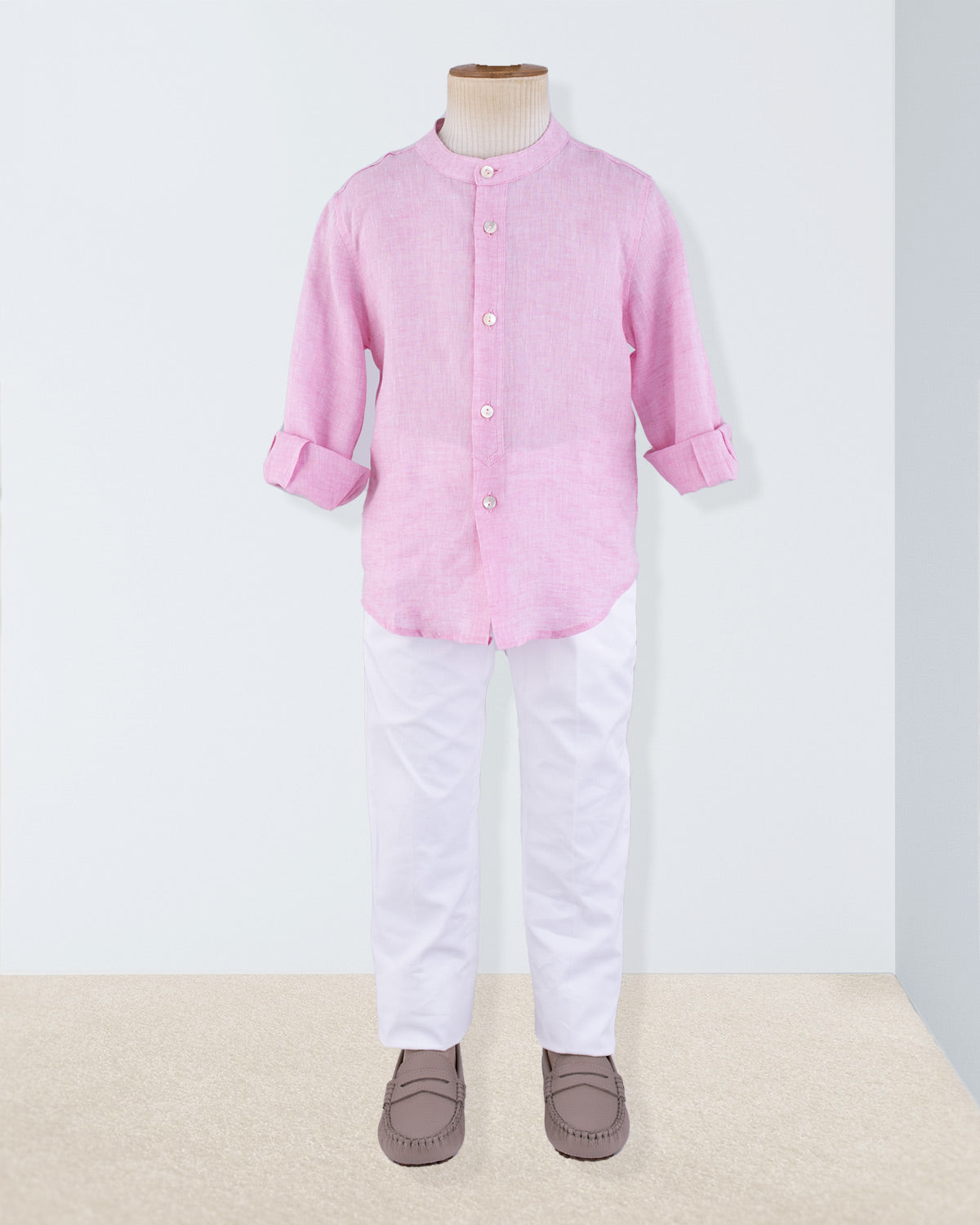 Mandarin Italian Pink Linen Shirt - Shirt