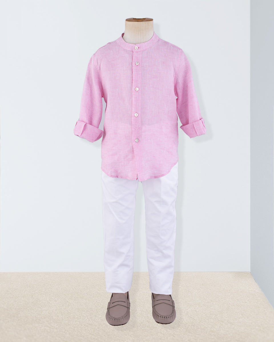 Mandarin Italian Pink Linen Shirt