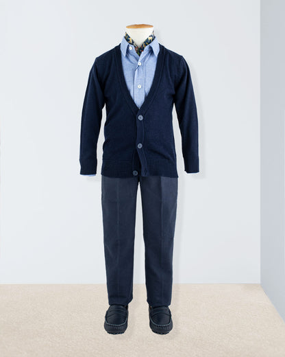 Nicholas Navy Dressy Wool Cardigan - Sweater