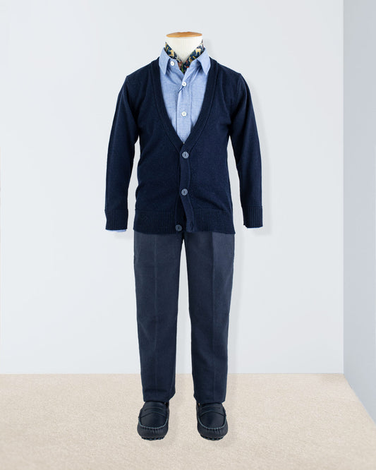 Nicholas Navy Dressy Wool Cardigan - Sweater