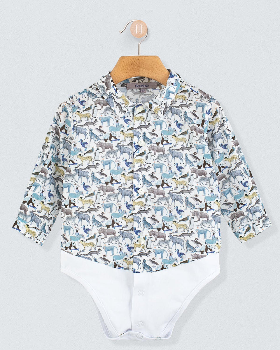 Louis Liberty Blue Animals Onesie Shirt