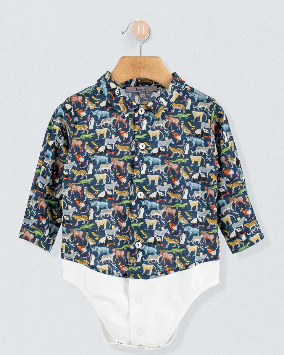 Louis Liberty Navy Animals Onesie Shirt