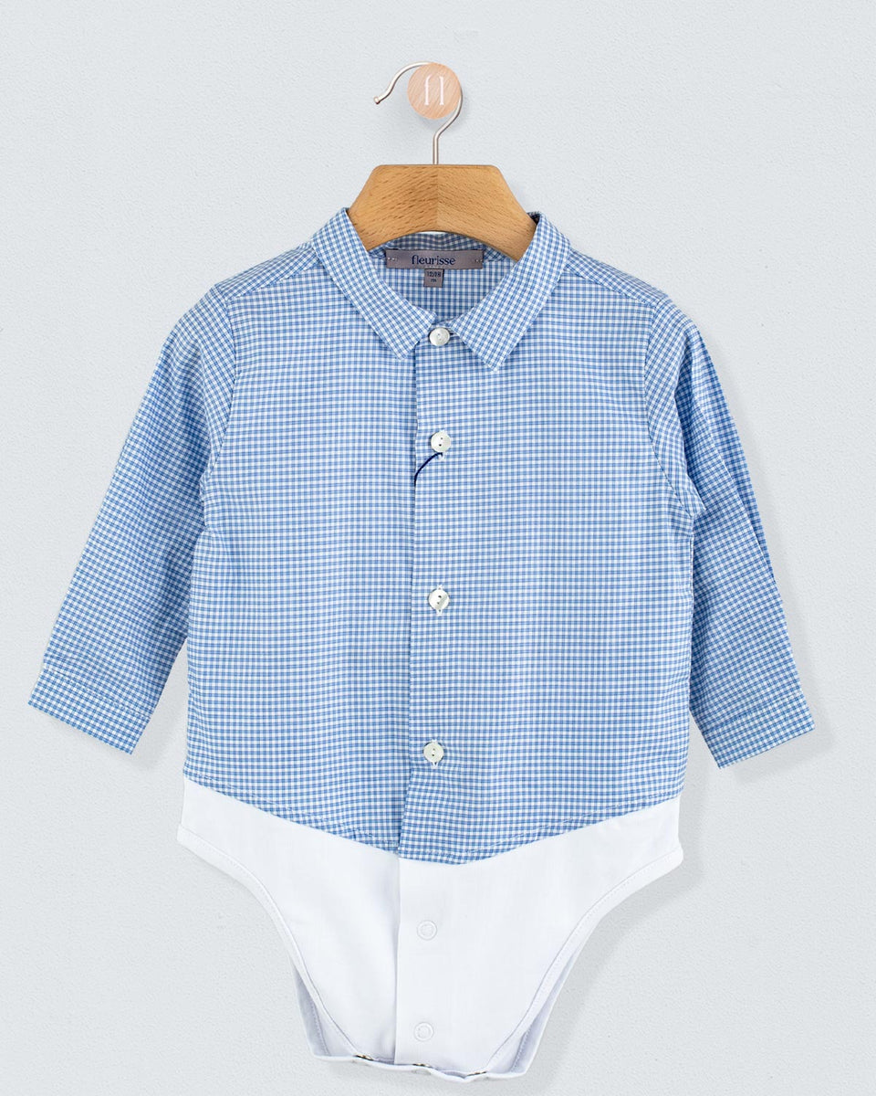 Louis Outline Blue Gingham Onesie Shirt