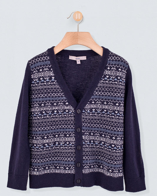 Navy Jacquard Cardigan - Sweater