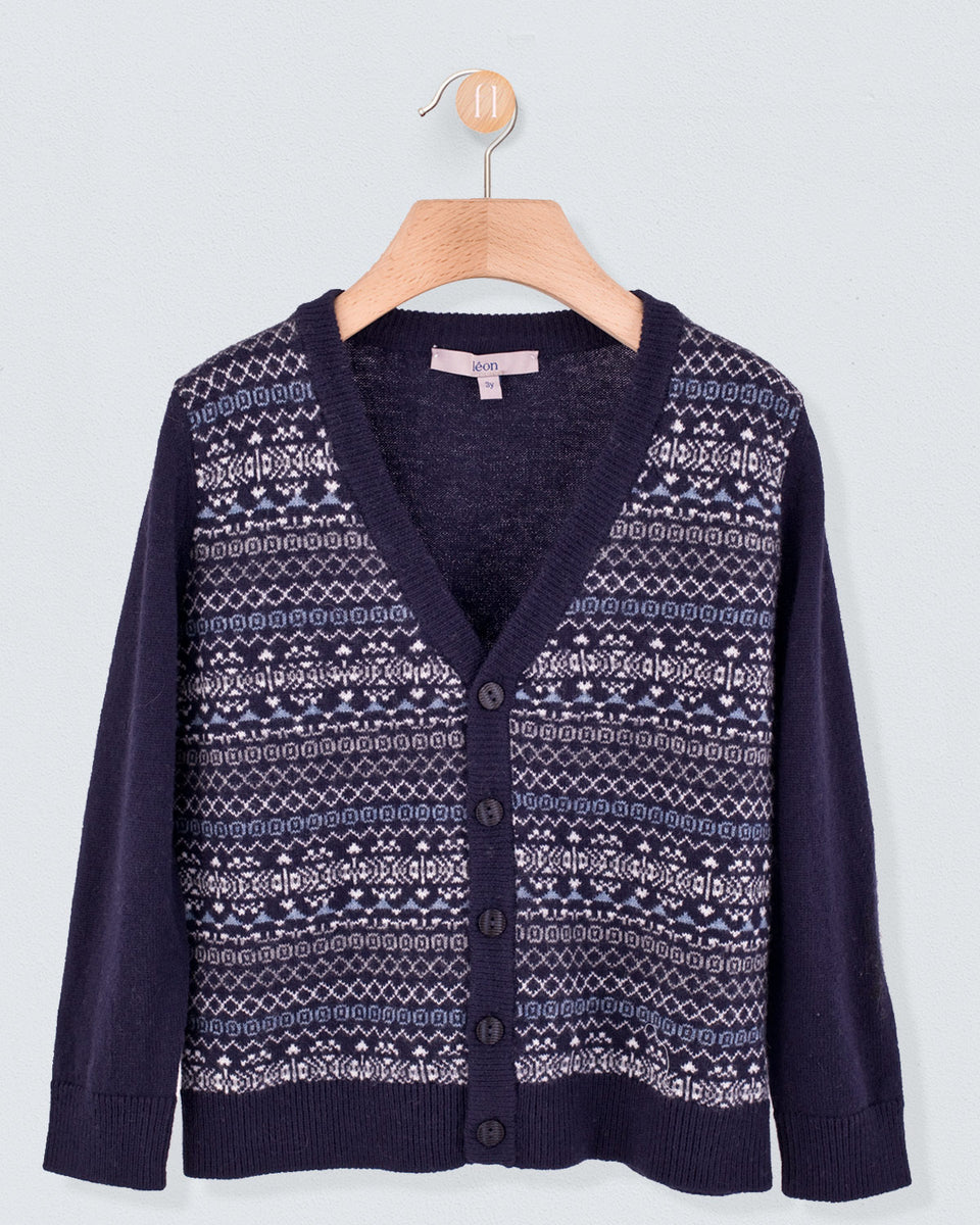 Navy Jacquard Cardigan