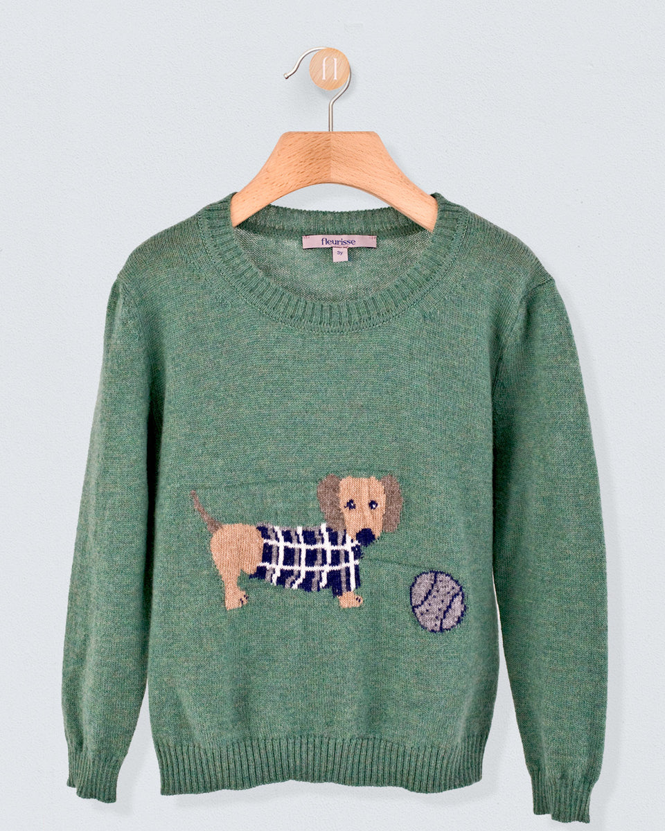 Dachshund Mist Green Mélange Sweater