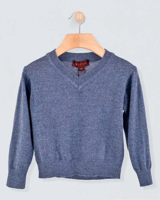 V-Neck Jean Mélange Sweater - Sweater