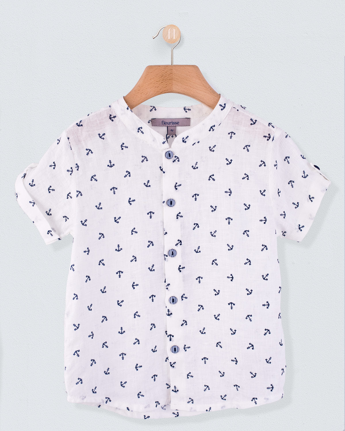 Brando Navy Anchors Linen Tunic - Shirt