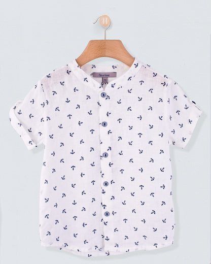 Brando Navy Anchors Linen Tunic - Shirt