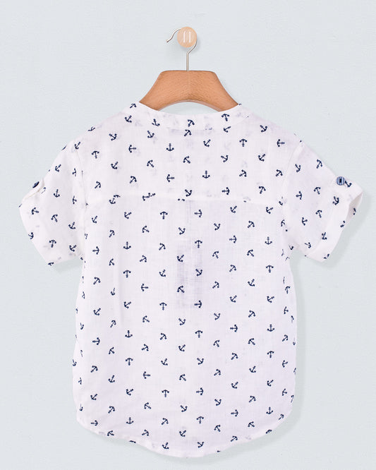 Brando Navy Anchors Linen Tunic - Shirt