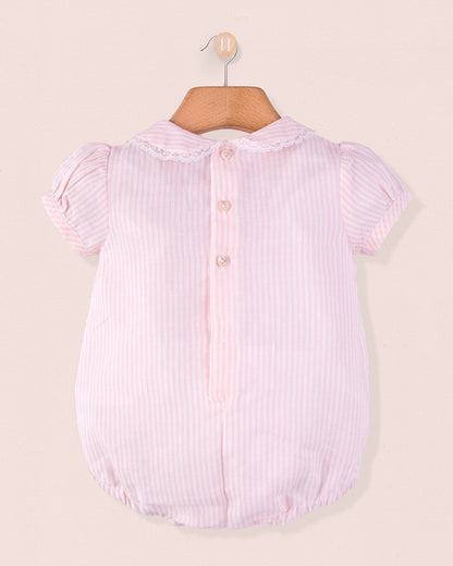 Smocked Bubble Italian Pink Stripe Linen - Romper