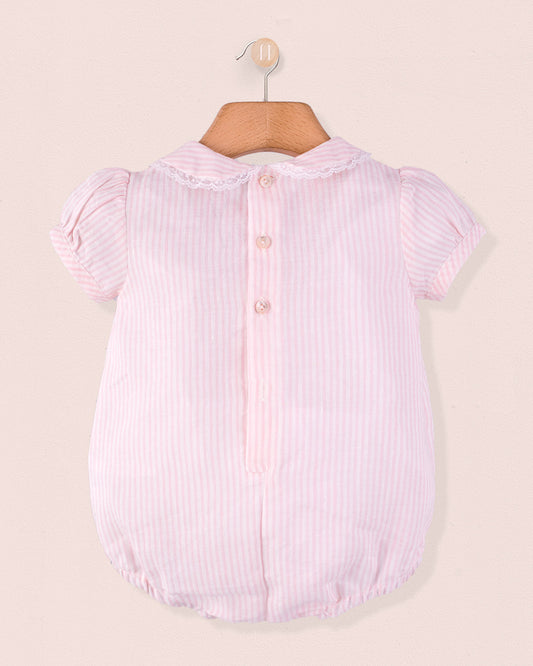 Smocked Bubble Italian Pink Stripe Linen - Romper