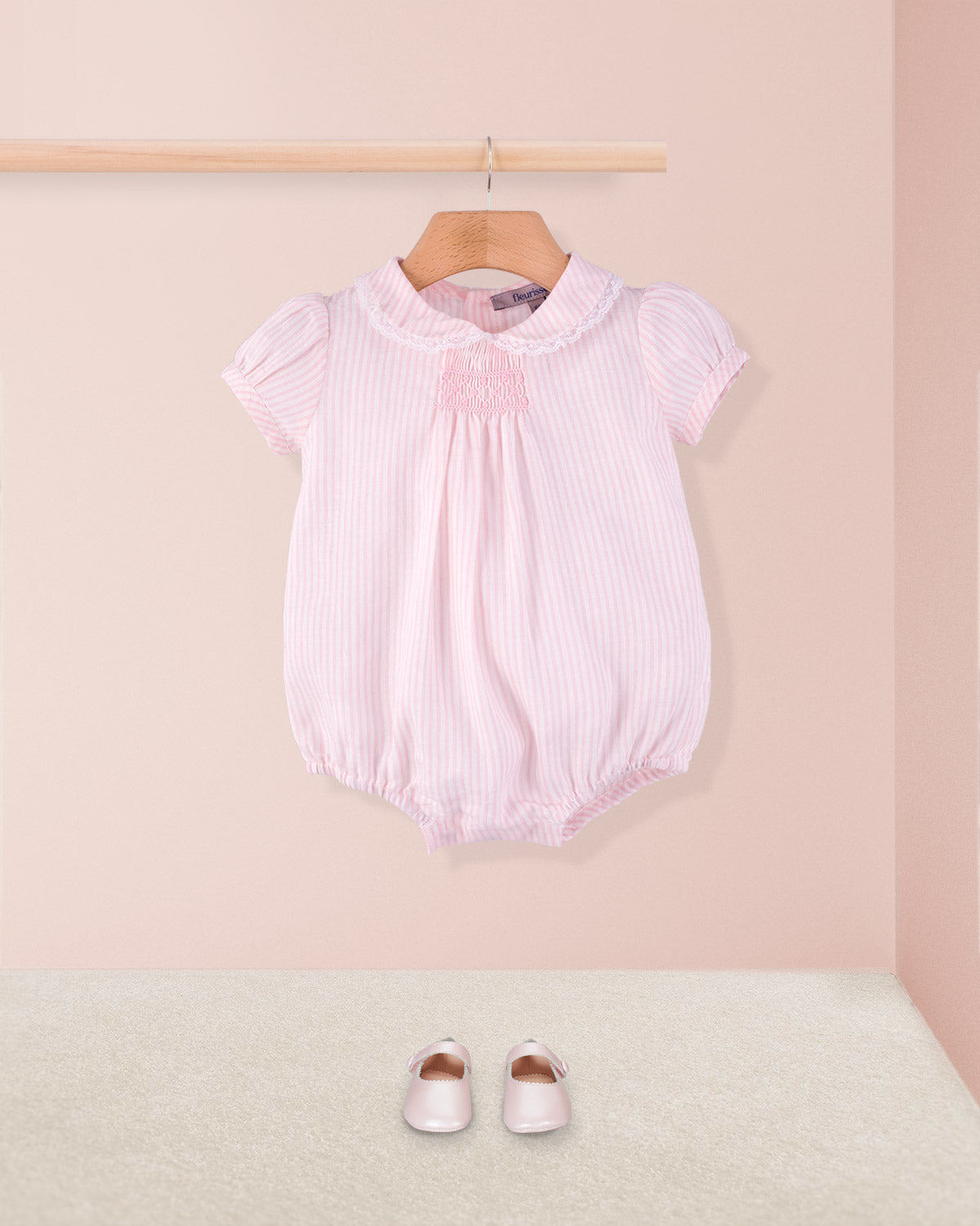 Smocked Bubble Italian Pink Stripe Linen - Romper