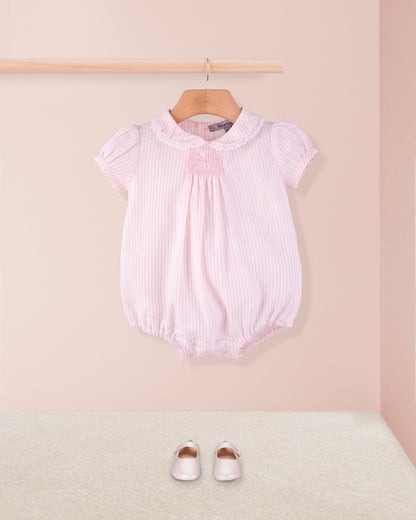 Smocked Bubble Italian Pink Stripe Linen - Romper