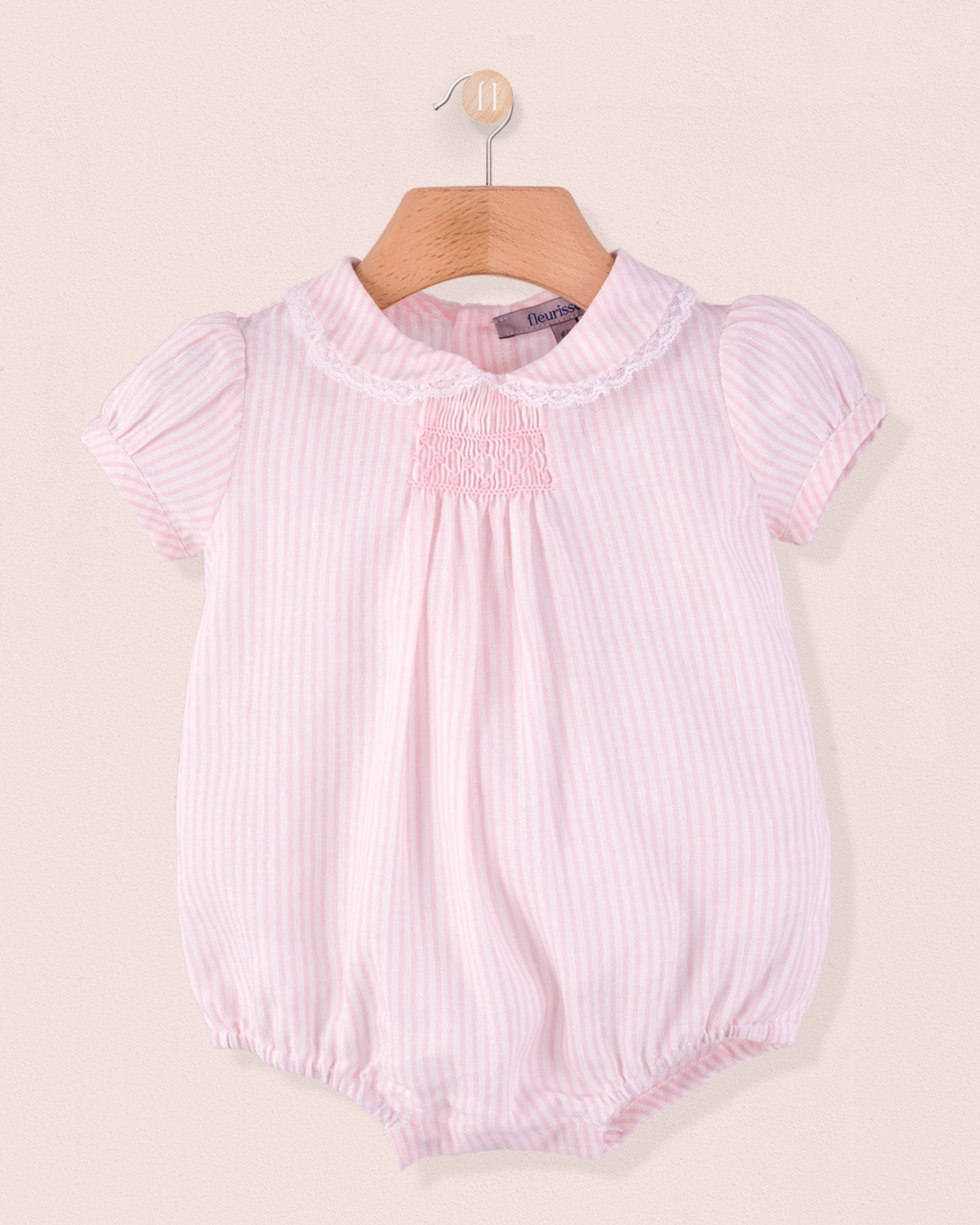 Smocked Bubble Italian Pink Stripe Linen - Romper