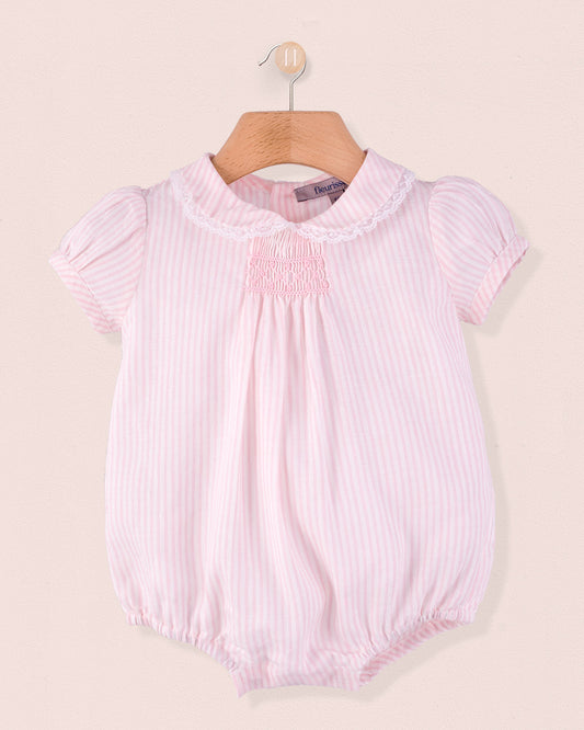 Smocked Bubble Italian Pink Stripe Linen - Romper