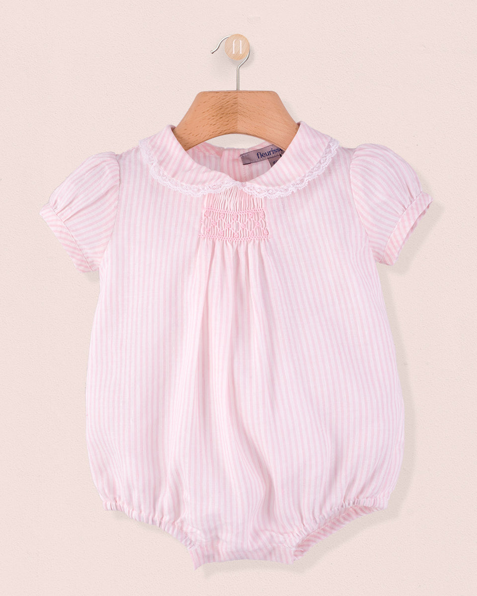 Smocked Bubble Italian Pink Stripe Linen