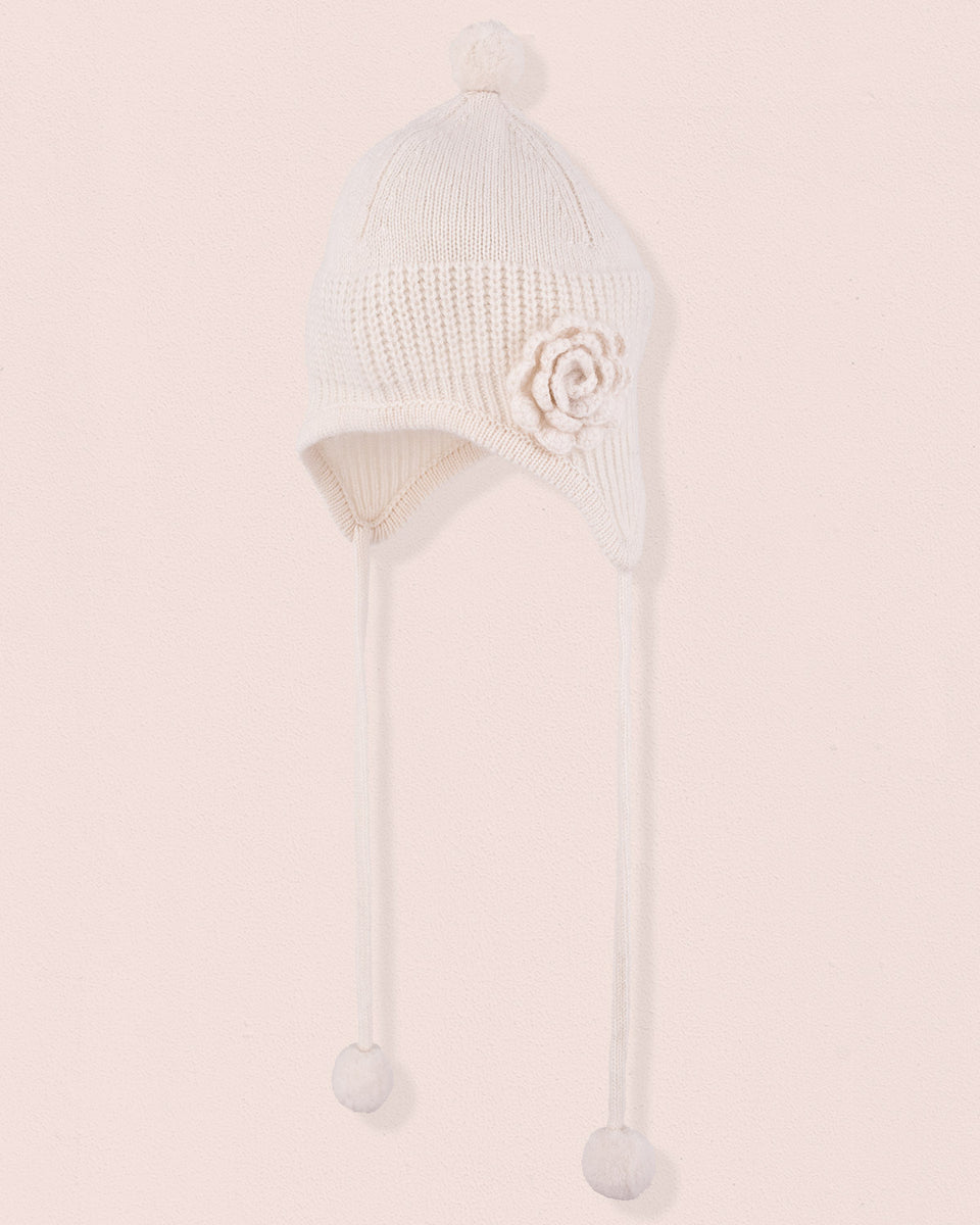 Cashmere Cream Flower Earflap Hat
