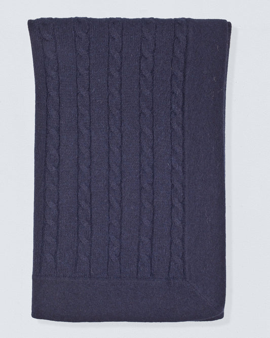 Luxe Cashmere Navy Cable Blanket - Blanket