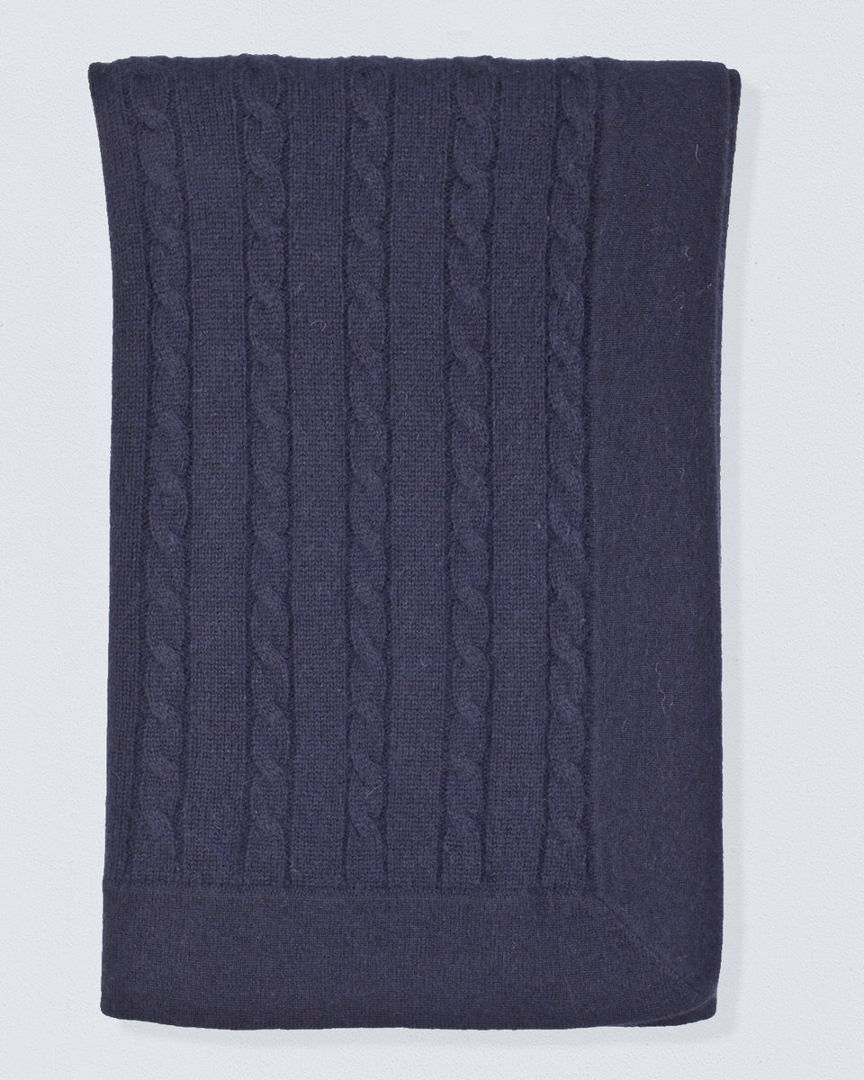 Luxe Cashmere Navy Cable Blanket