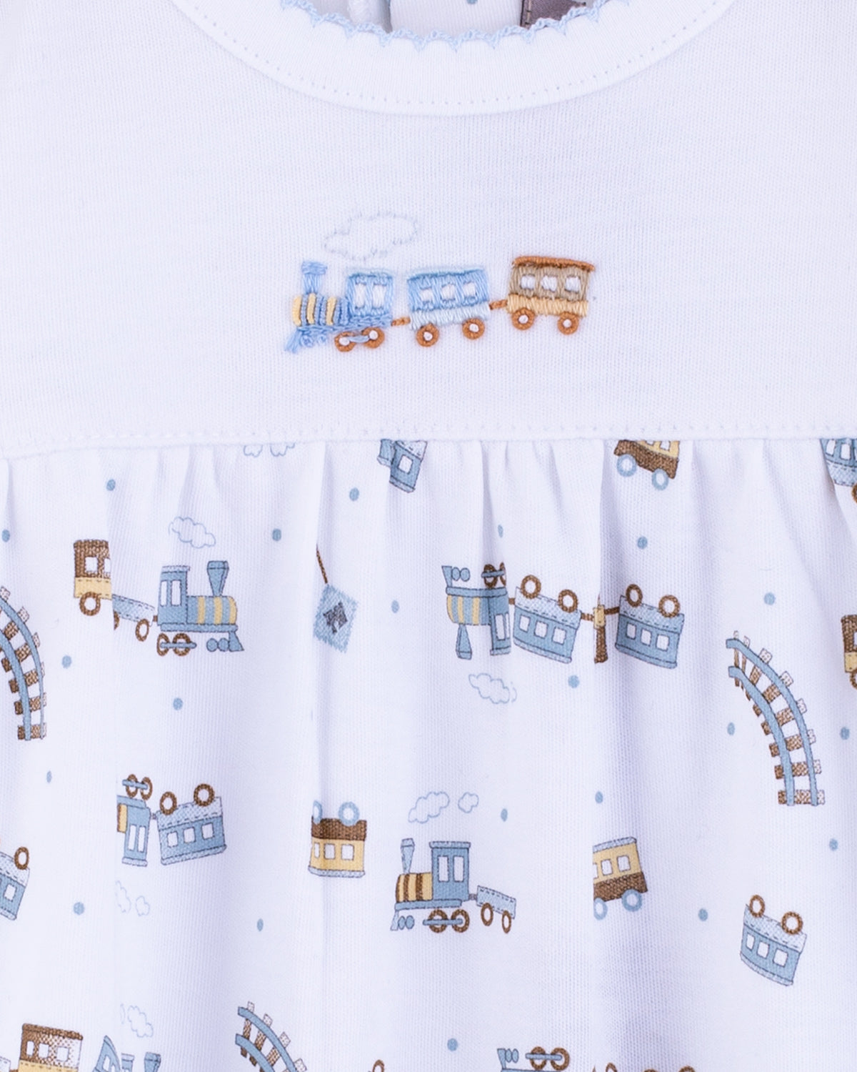 Pima Trains Embroidered Stretchie - Stretchie