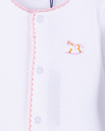 Pima White Embroidered Rocking Horse Stretchie - Stretchie