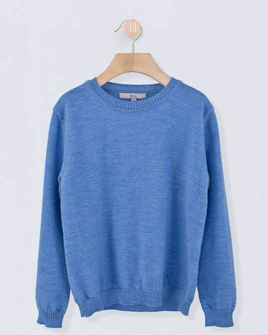 Crew Neck in Fine Cerulean Mélange Wool - Sweater