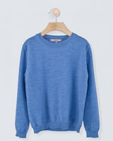 Crew Neck Sweater in Fine Cerulean Mélange Wool
