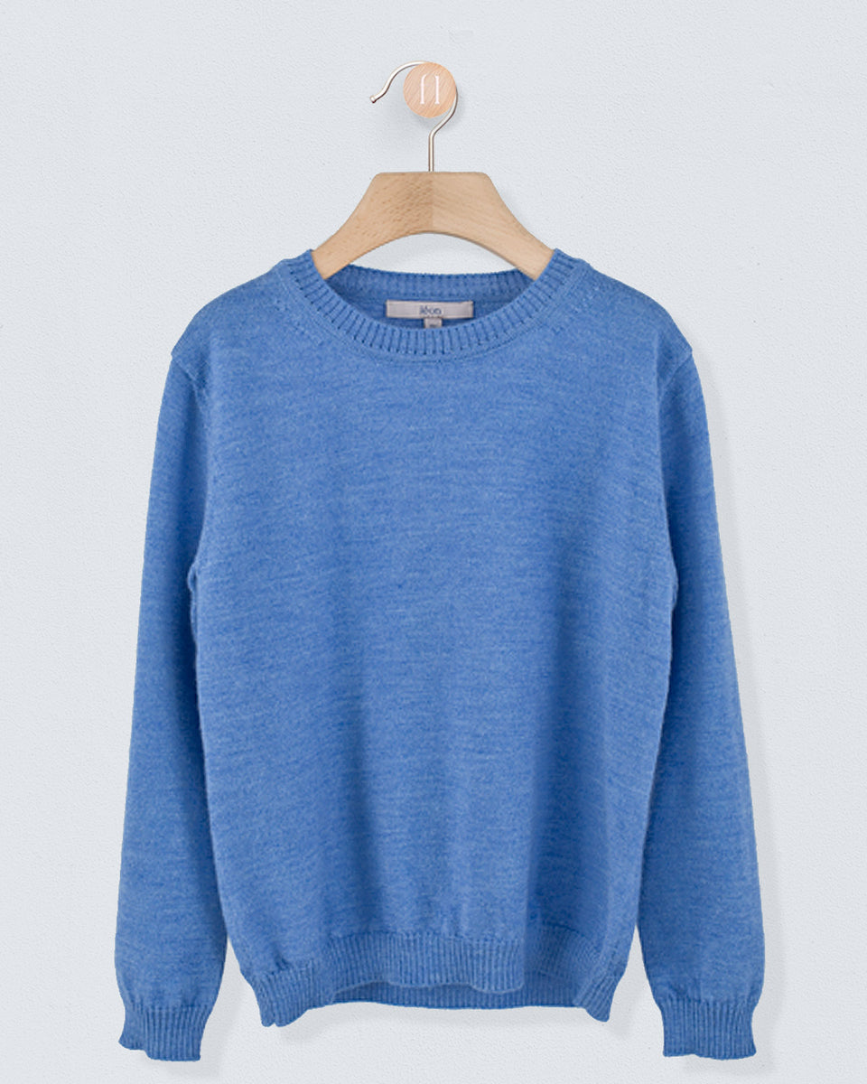 Crew Neck in Fine Cerulean Mélange Wool