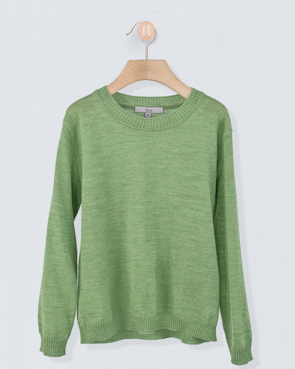 Crew Neck in Fine Moss Mélange Wool