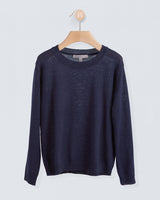 Crew Neck Sweater in Fine Navy Wool