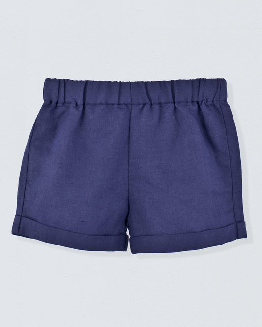 Cuff Short Italian Navy Linen - Pant