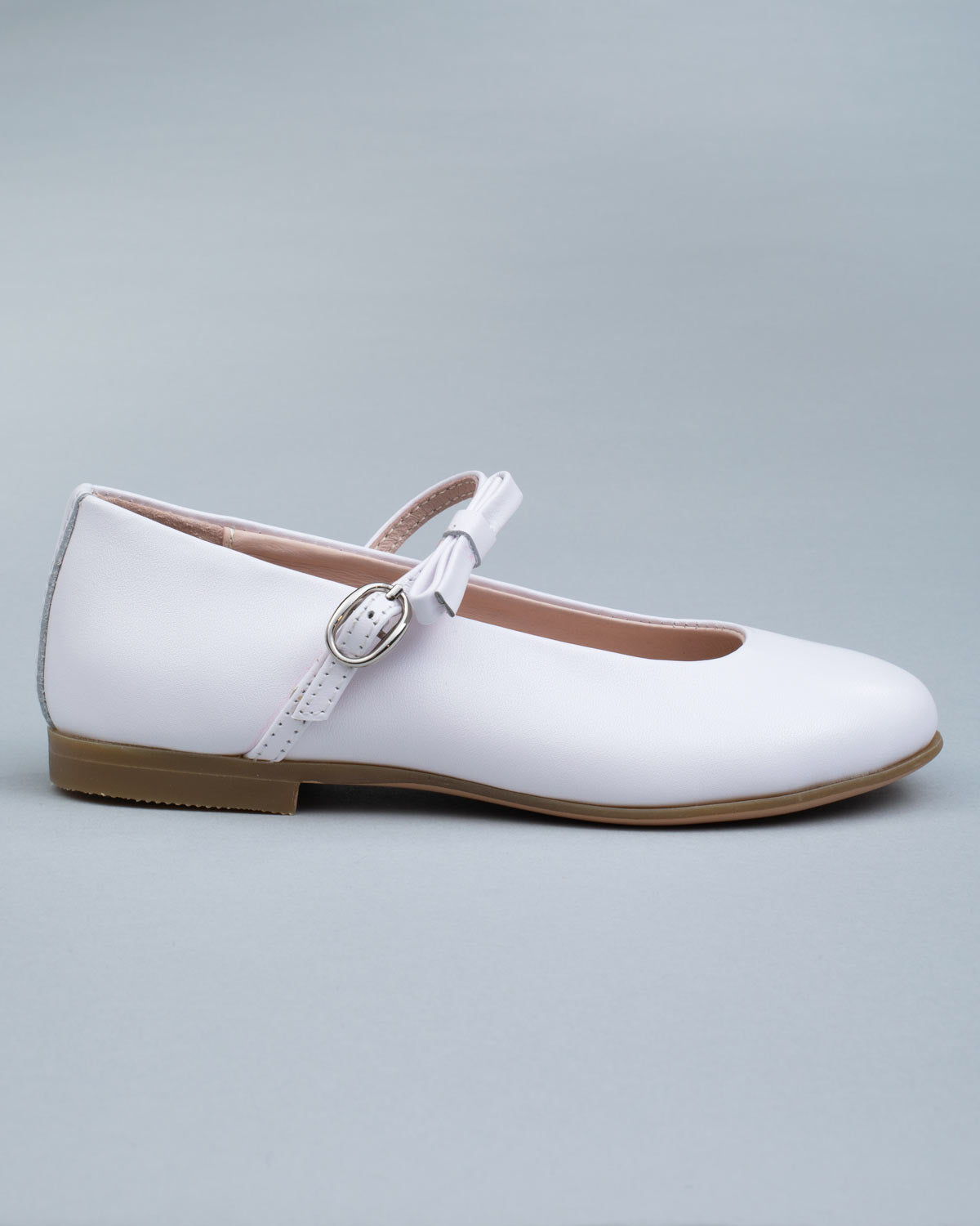 Francesca White Leather Mary-Jane Shoe With Buckle Closure