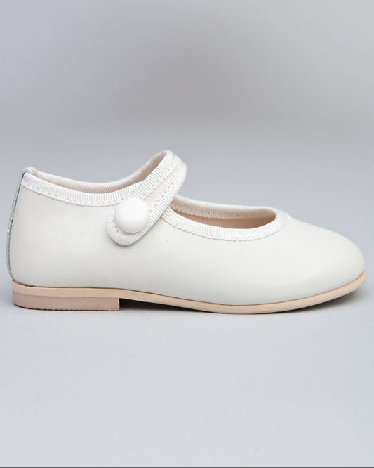 Elizabeth Cream Leather Mary-Jane With Velcro Closure - Shoe