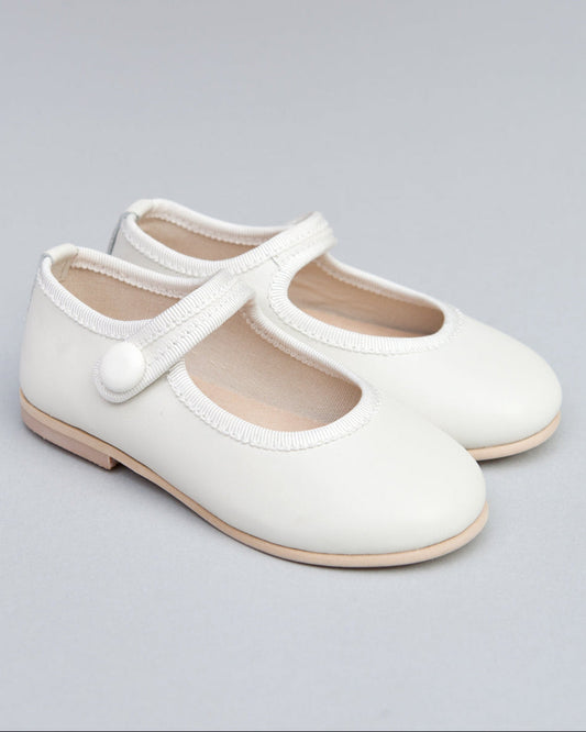 Elizabeth Cream Leather Mary-Jane With Velcro Closure - Shoe