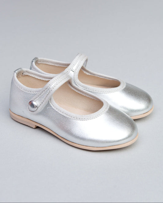 Elizabeth Silver Leather Mary-Jane With Velcro Closure - Shoe
