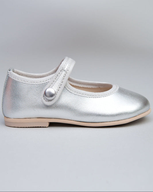 Elizabeth Silver Leather Mary-Jane With Velcro Closure - Shoe