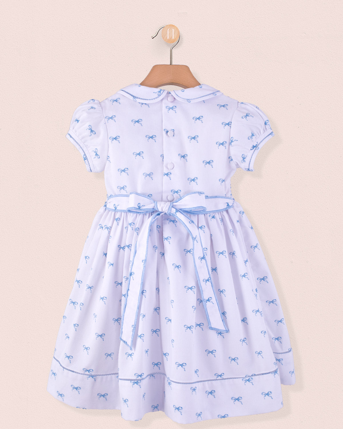 Emma Antique Blue Bows Smock - Smocked Dress