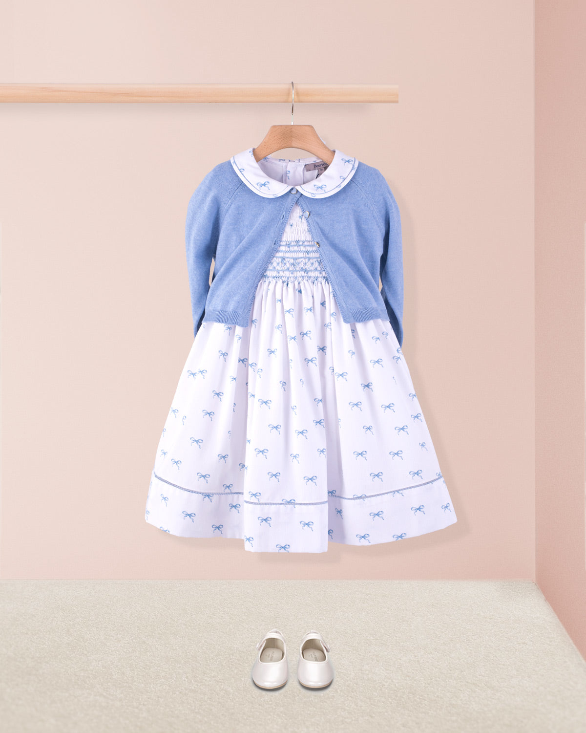 Emma Antique Blue Bows Smock - Smocked Dress
