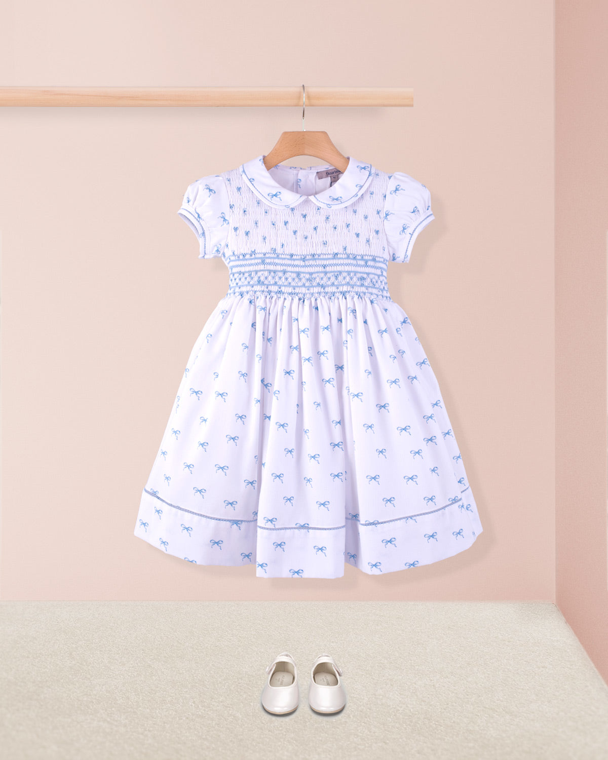 Emma Antique Blue Bows Smock - Smocked Dress