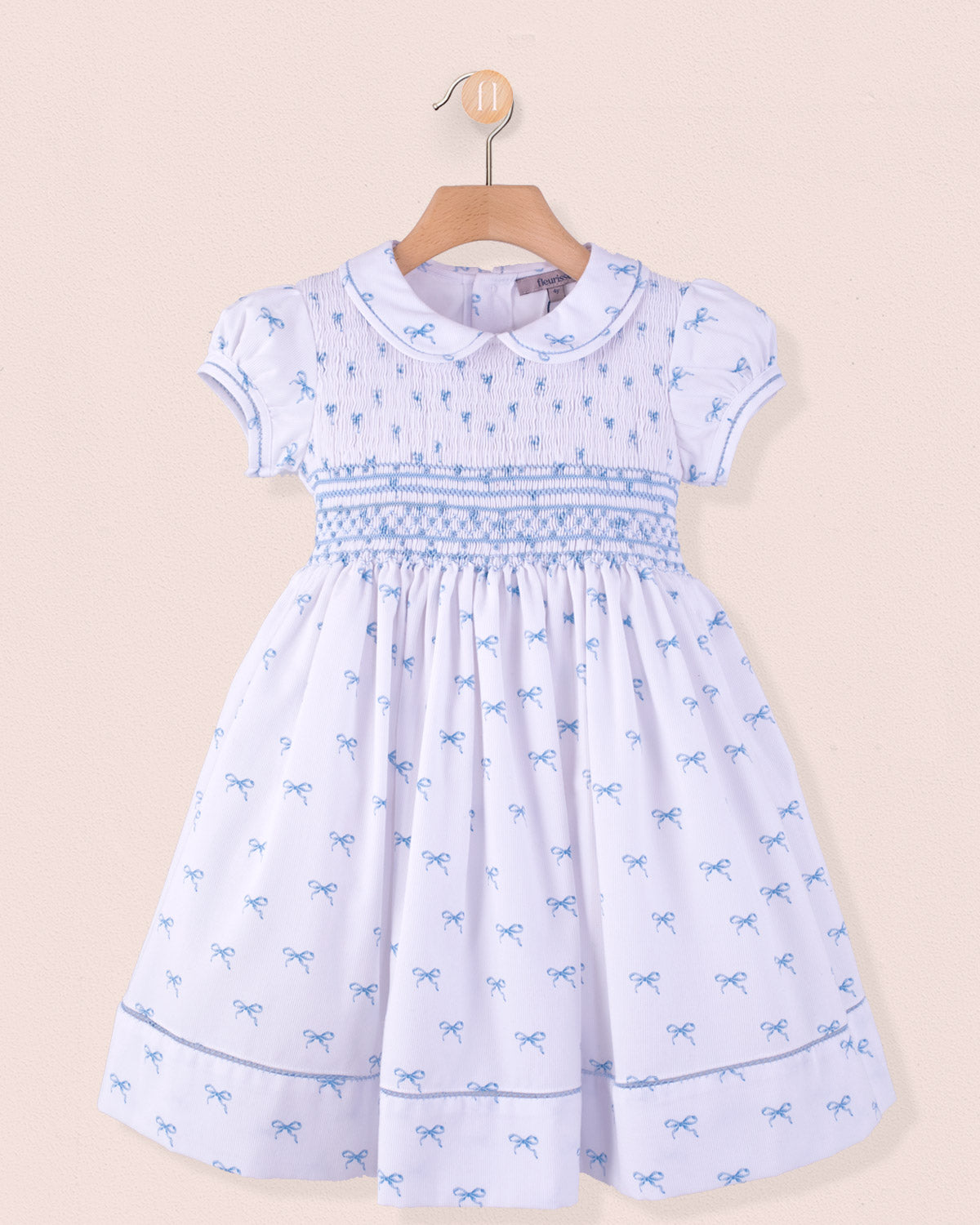 Emma Antique Blue Bows Smock - Smocked Dress